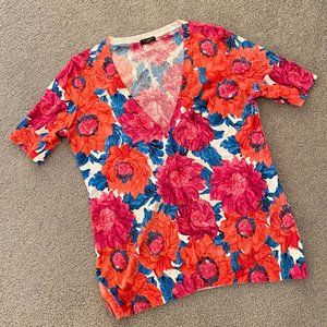 ♥ Talbots Short Sleeve Floral Top Cardigan SMALL